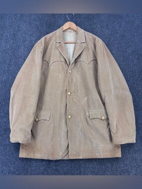 VTG Pioneer Wear Tan Western Corduroy Sport Coat Size 44L Retro Cowboy